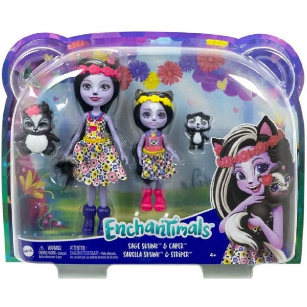 Игровой набор Enchantimals СЕЙДЖ СКУНСИ С СЕСТРИЧКОЙ И ПИТОМЦАМИ кукла